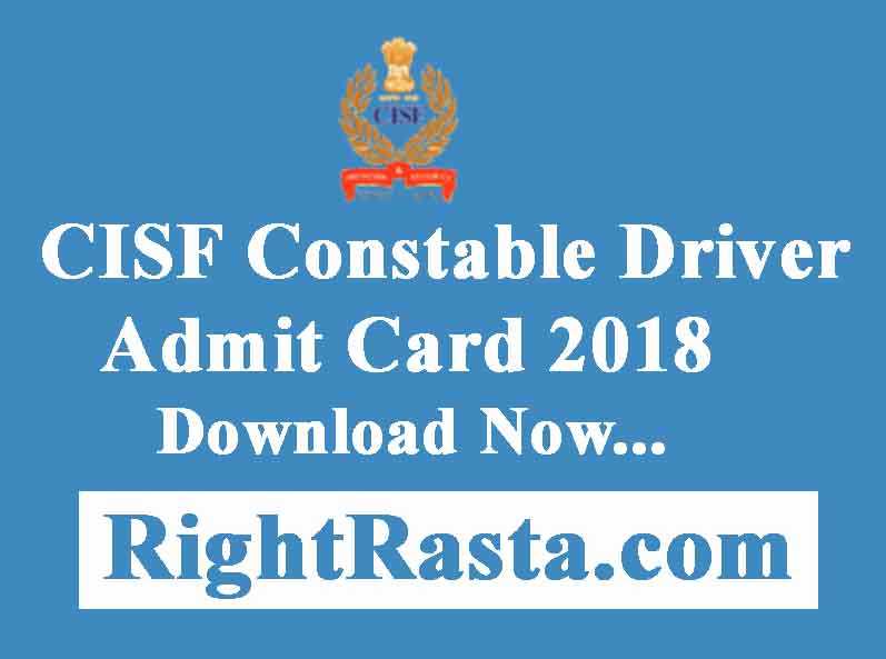 CISF Constable Driver Admit Card 2018