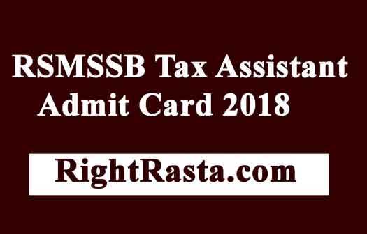 RSMSSB Tax Assistant Admit Card 2018