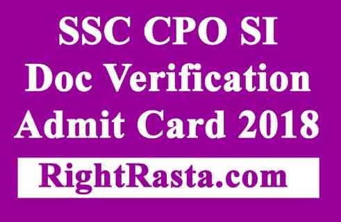 SSC CPO SI Doc Verification Admit Card 2018