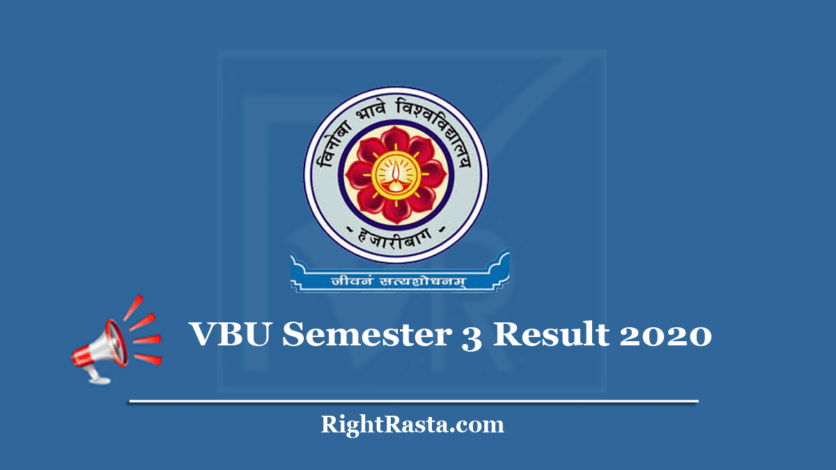 VBU Semester 3 Result 2020 (Out) Vinoba Bhave University 3rd Sem