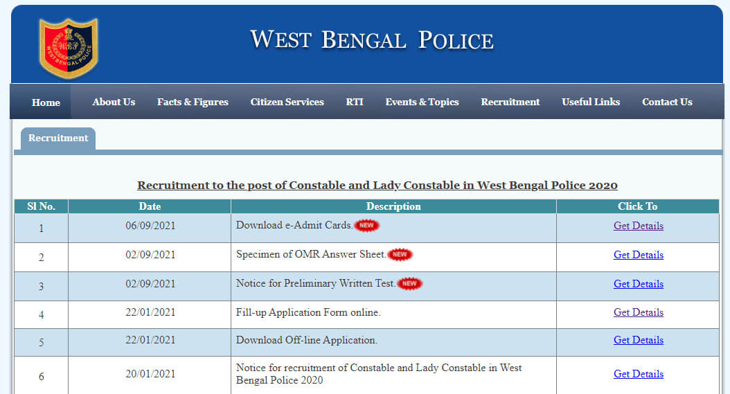 WB Police Admit Card